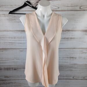 DKNY   Ballet Pink V Neck Sleeveless Ruffle Front Blouse sz XS